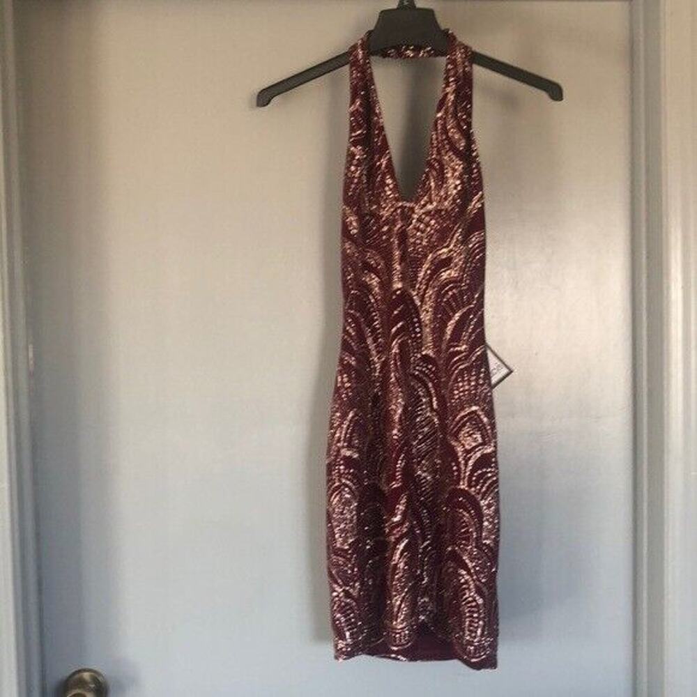 NWT Jump Apparel Maroon halter dress glitter metallic bodycon size XS  USA